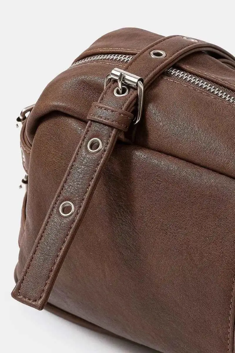 Minimal Grommet Belt Strap Rustic Rectangular Hand Bag