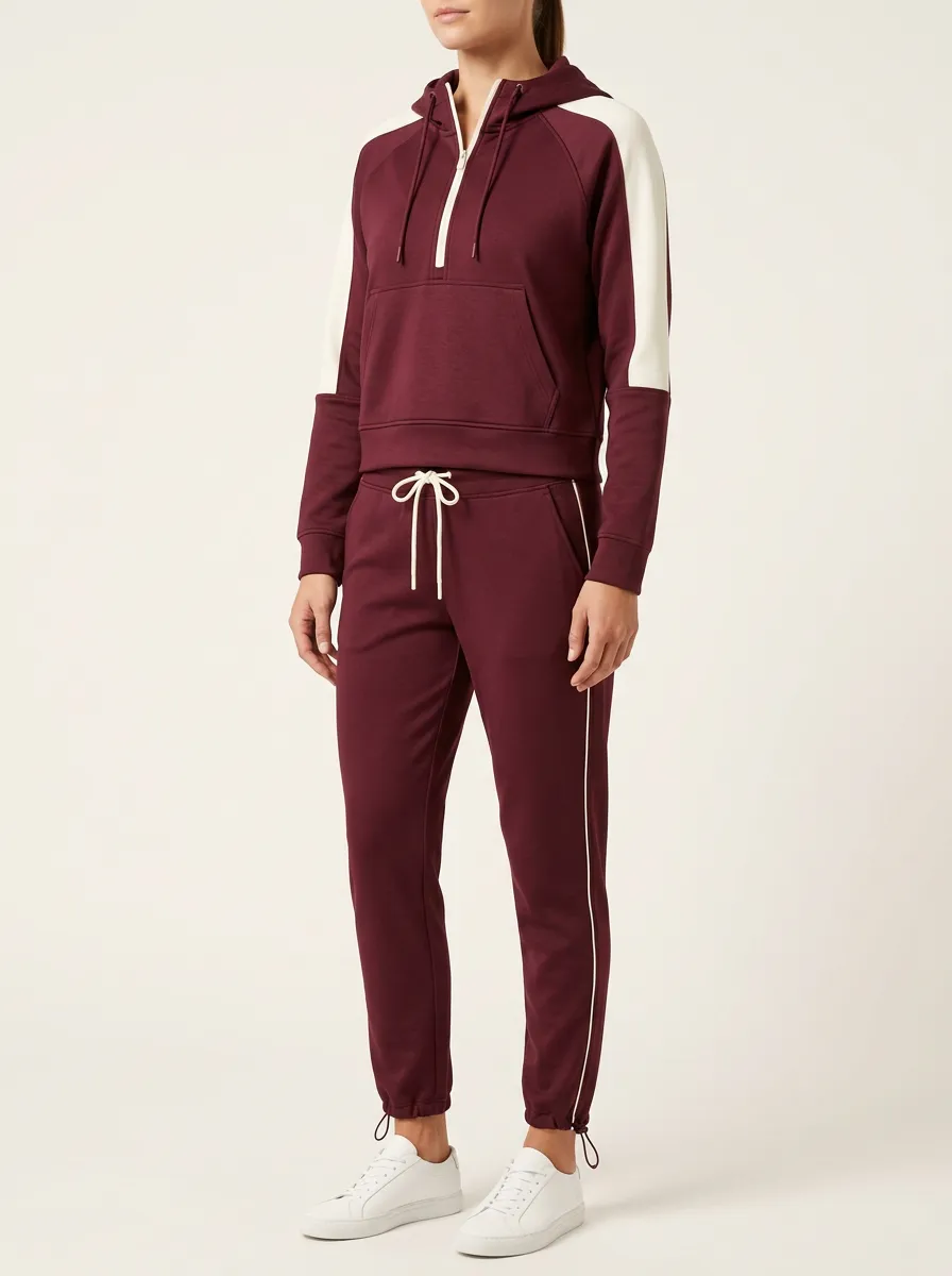 Women's Quarter-Zip Colorblock Hoodie and Tapered Jogger Set