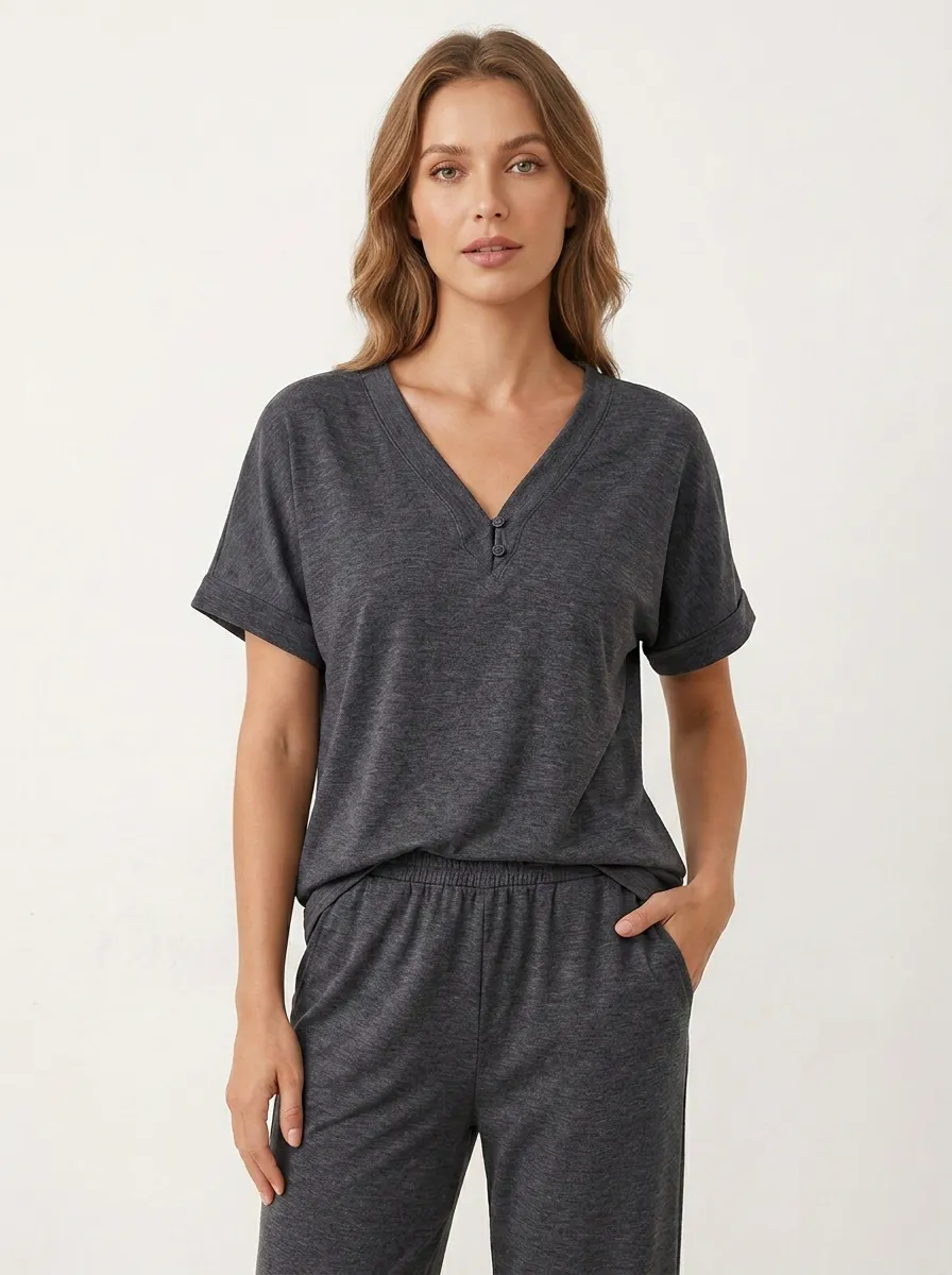 Refined Button-Front Women's V-Neck Shirt
