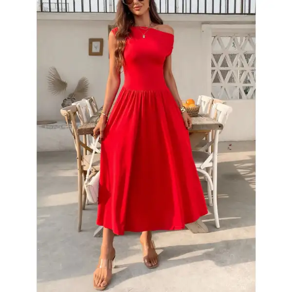 Single Shoulder Midi Dress with Pockets