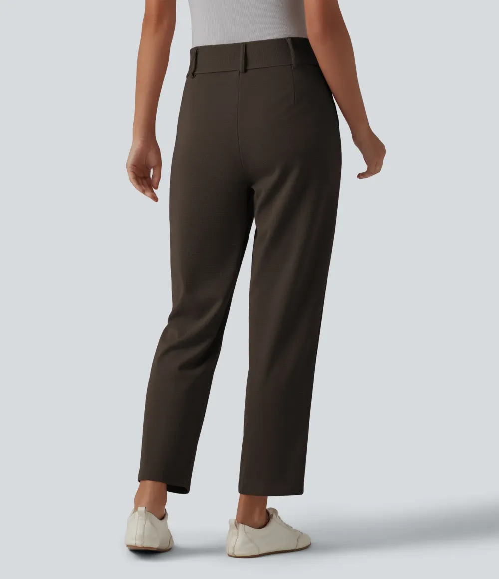  - Tapered office trousers with a high waist, side pockets and waffle fabric