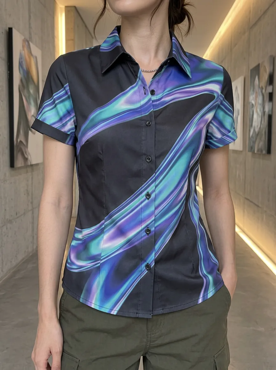 Women's Abstract Aurora Wave Printed Shirt