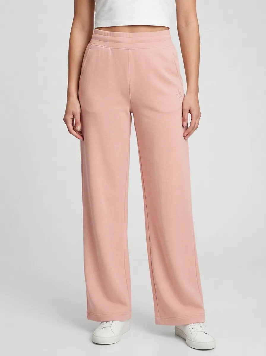 Women's Everyday Minimalist Beige Leaf Embroidered Sweatpants
