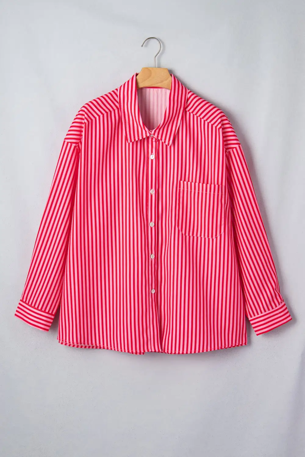 Women's Striped Long Sleeve Patch Pocket Blouse