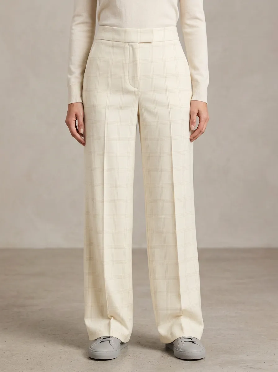 Minimal Plaid Printed Wide-Leg Trousers