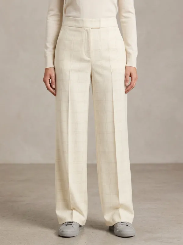Minimal Plaid Printed Wide-Leg Trousers