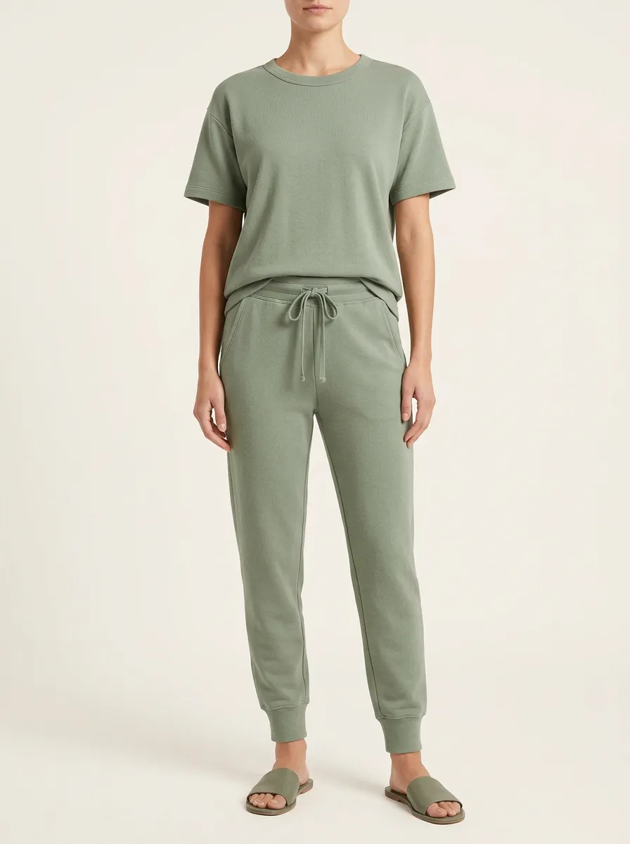 Women's Ribbed-Cuff Crewneck T-Shirt and Joggers Set