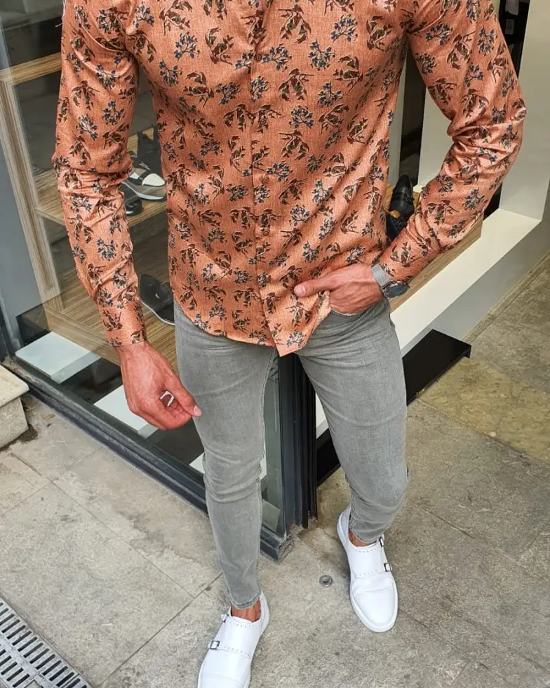 Modern Slim Fit Cotton Floral Print Casual Shirt