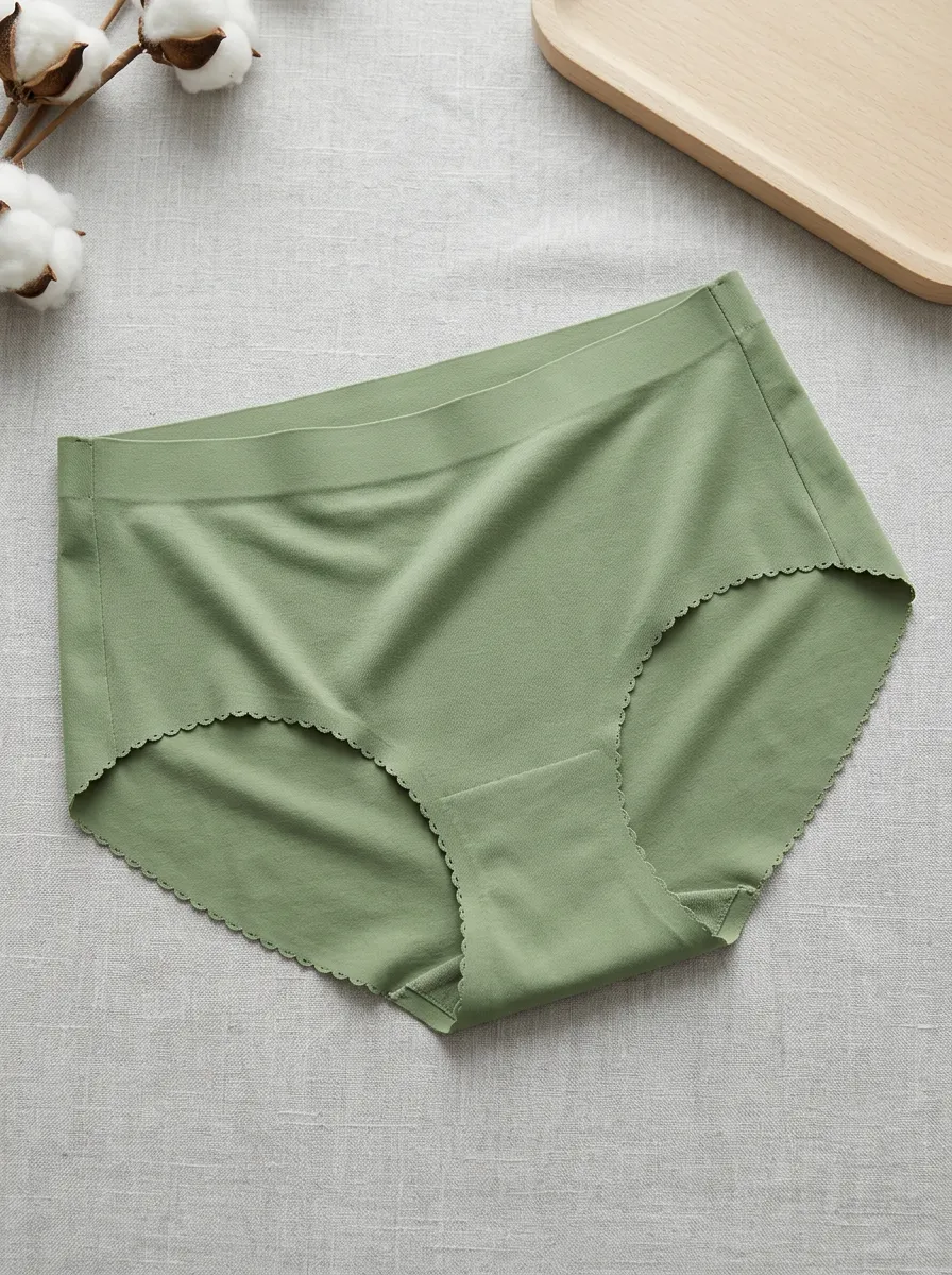 Women's Sage Green Seamless Scalloped Edge Panties