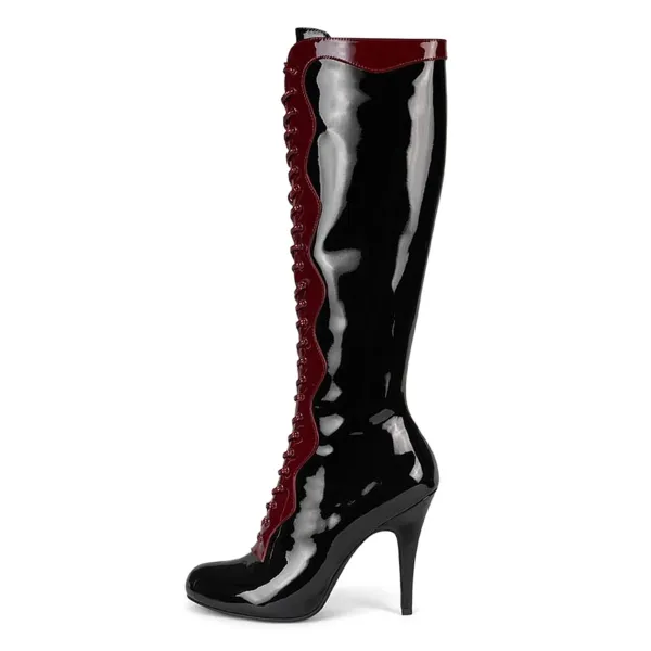Patent Lace-Up Zip-Up Stiletto-Heel Knee-High Boots