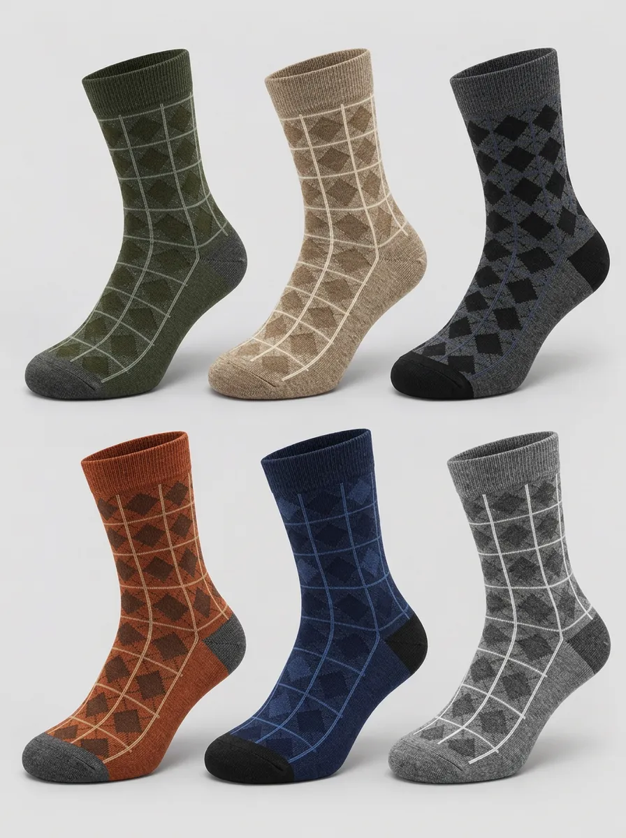 Men's Classic Argyle Pattern Printed Socks 6-Pack