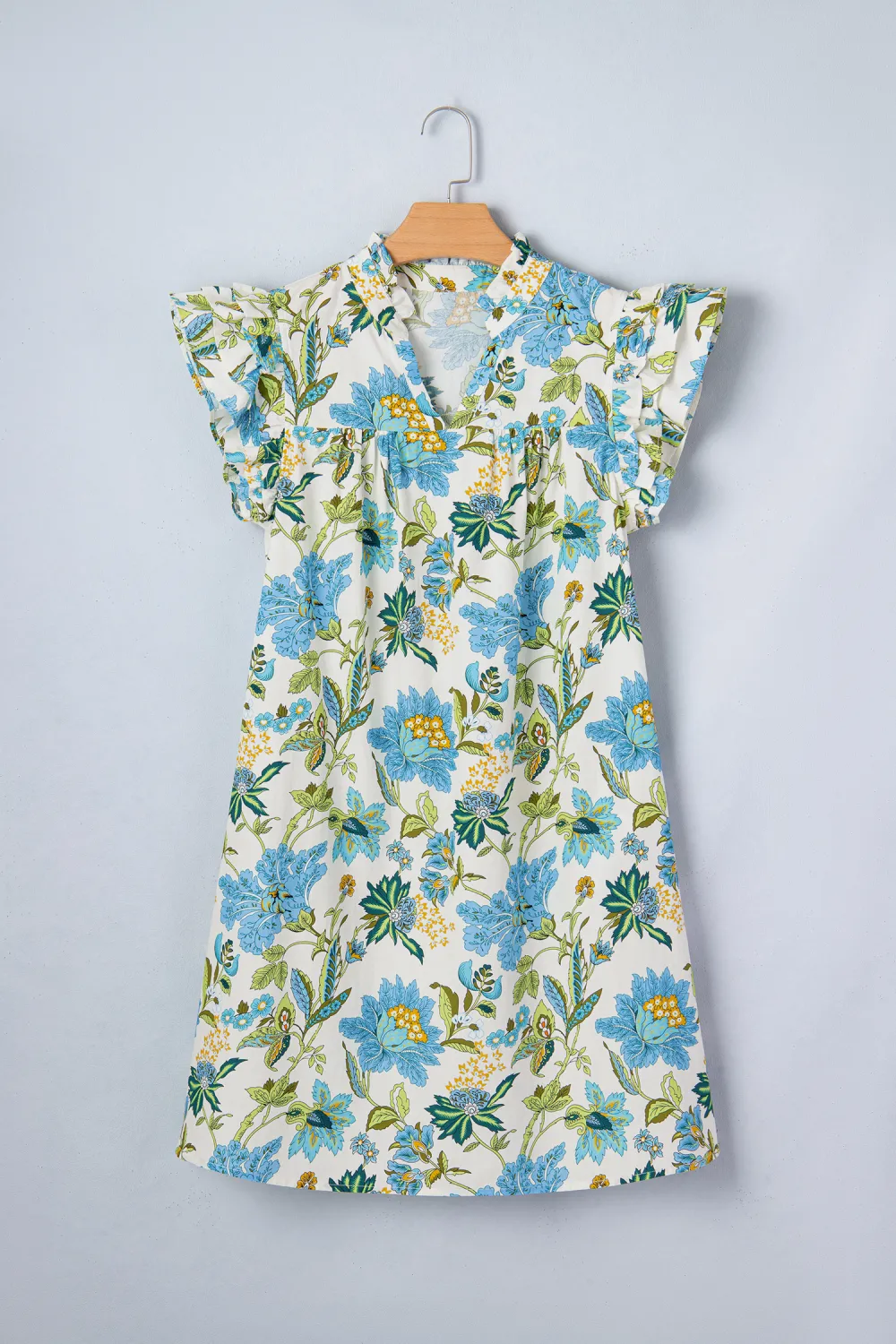 Beige Floral Ruffle Sleeve Dress