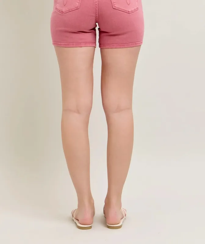 Pink Embroidered Pocket Denim Shorts