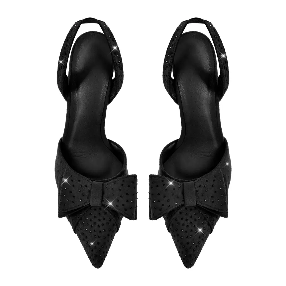 Suede Finish Rhinestone Pointed Toe Stiletto Slingback Pumps