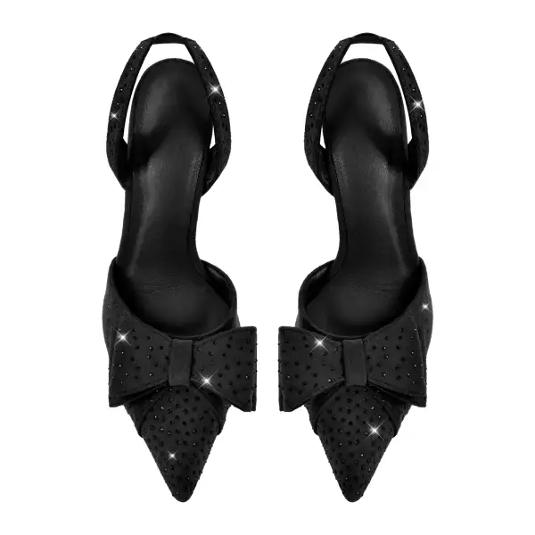 Suede Finish Rhinestone Pointed Toe Stiletto Slingback Pumps