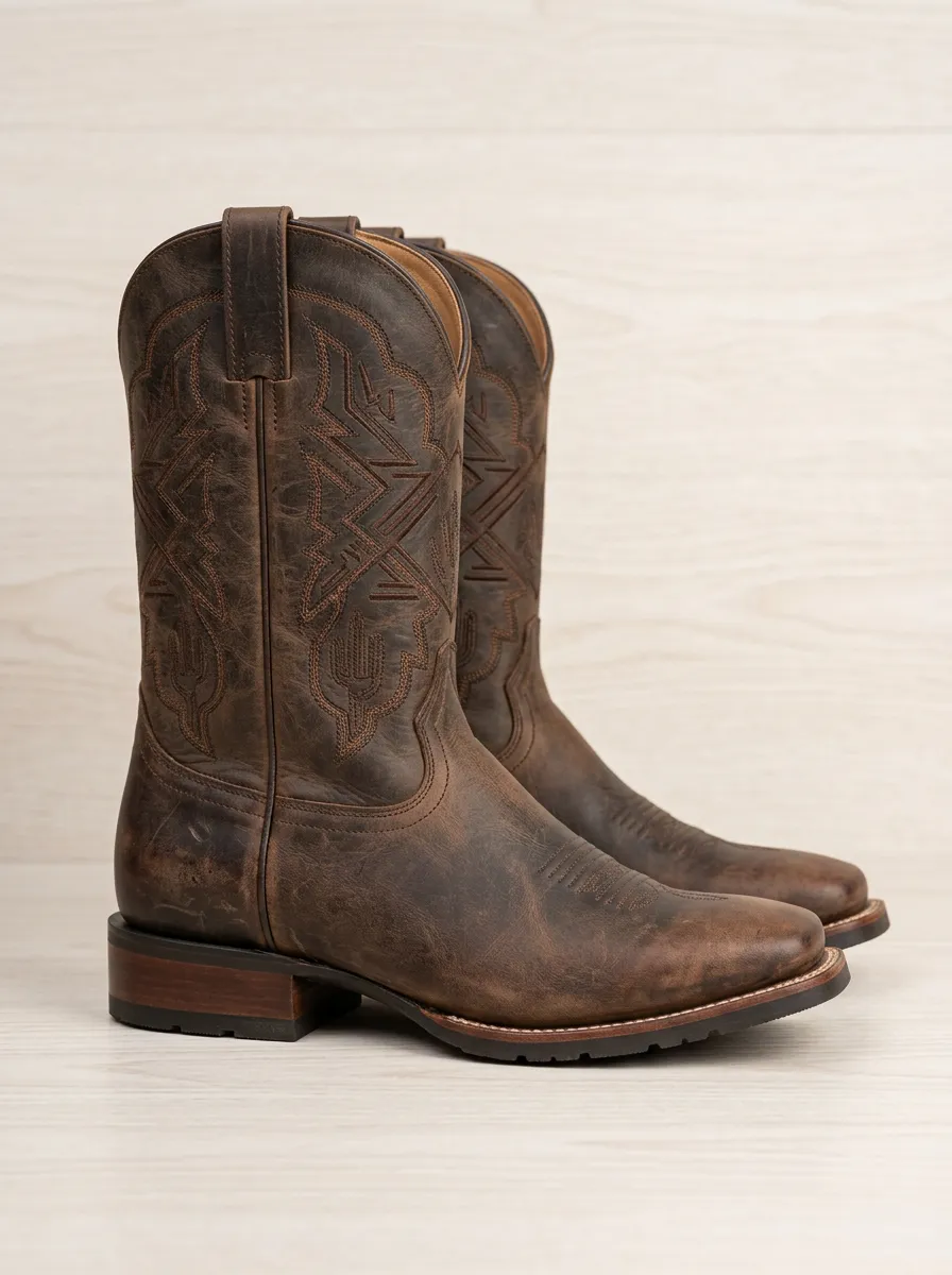 Trail Embroidered Leather-Look Design Men's Western Cowboy Boots