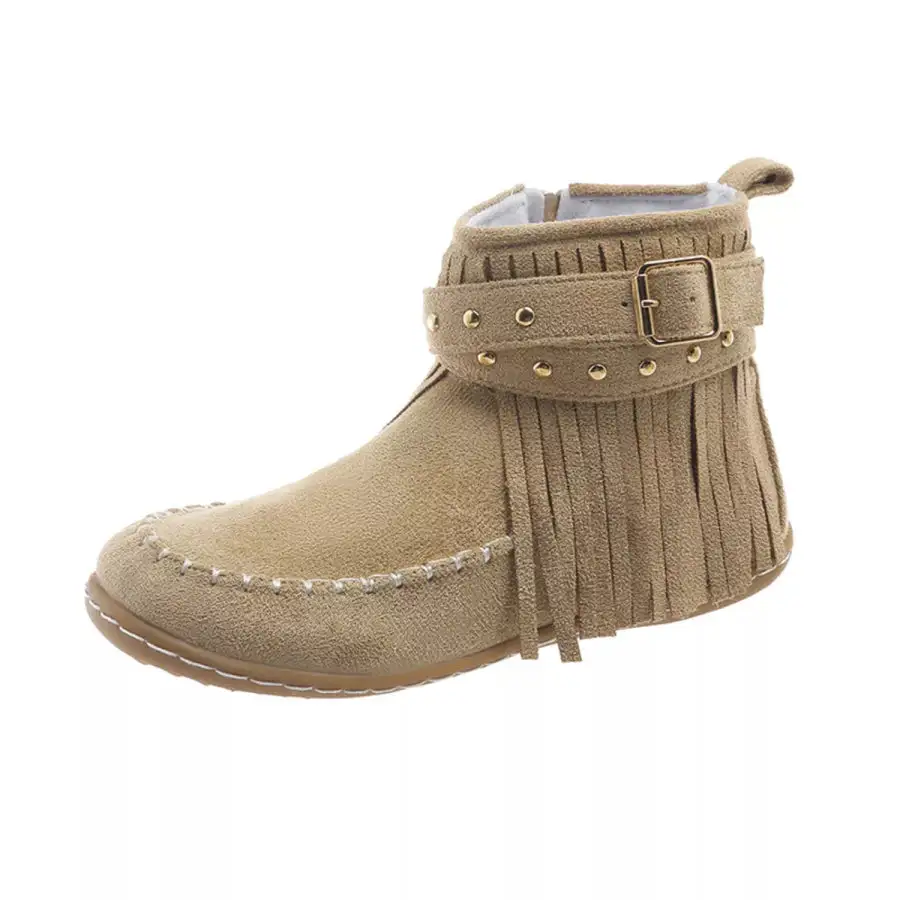 Textured Fringe Round Toe Boots