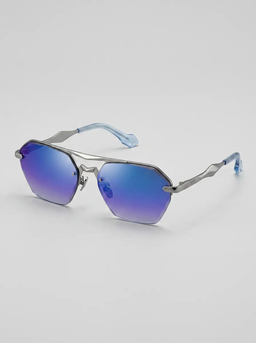 Unisex Futuristic Metal Frame Blue Gradient Lens Sunglasses