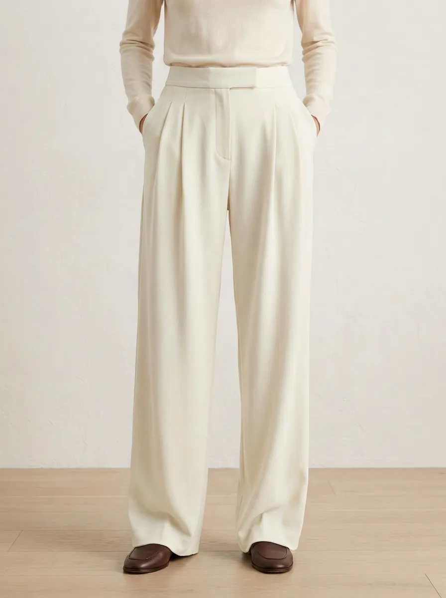 Tailored High-Waisted Pleated Wide-Leg Trousers