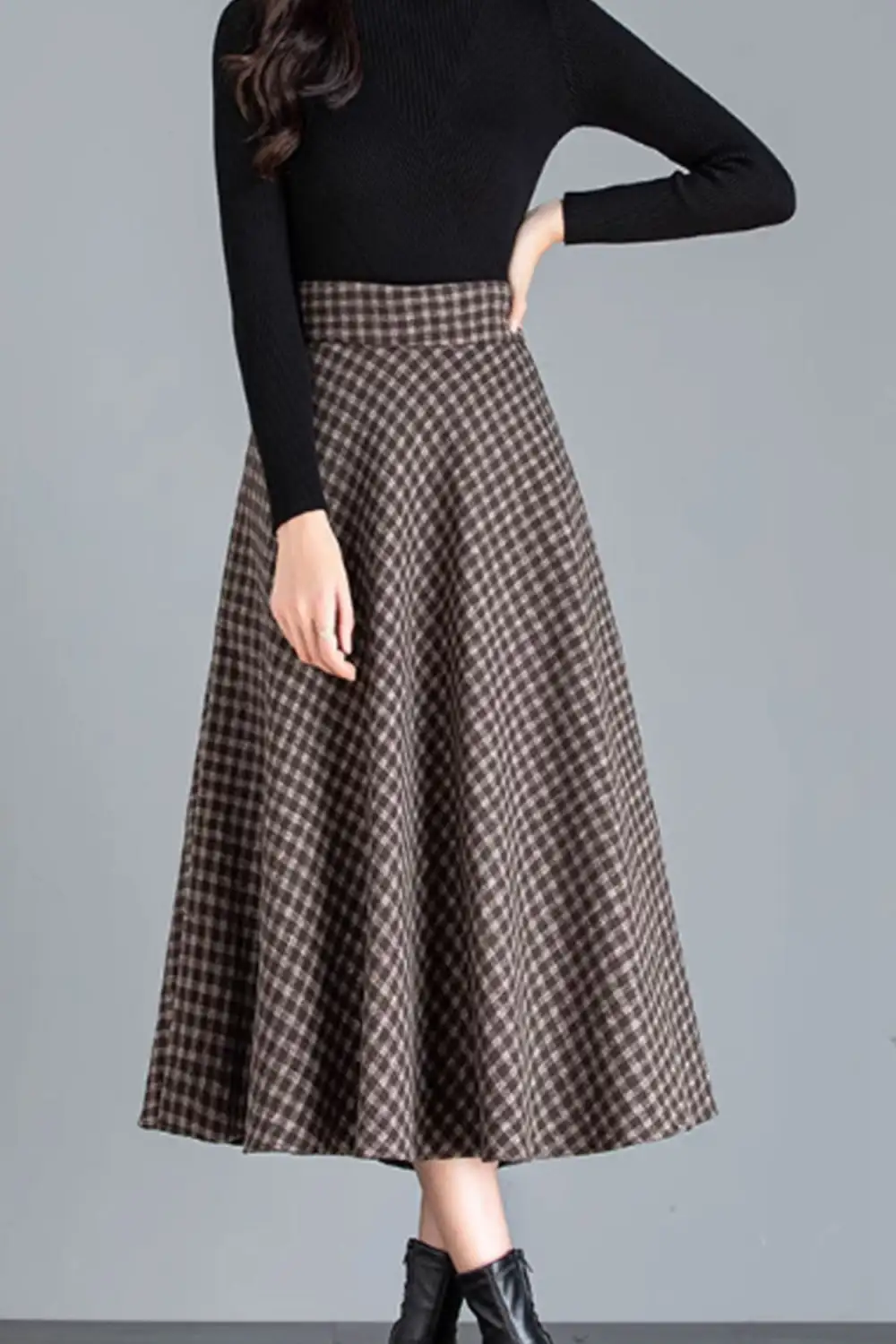 Timeless Wool Blend A Line Elastic Waist Midi Skirt