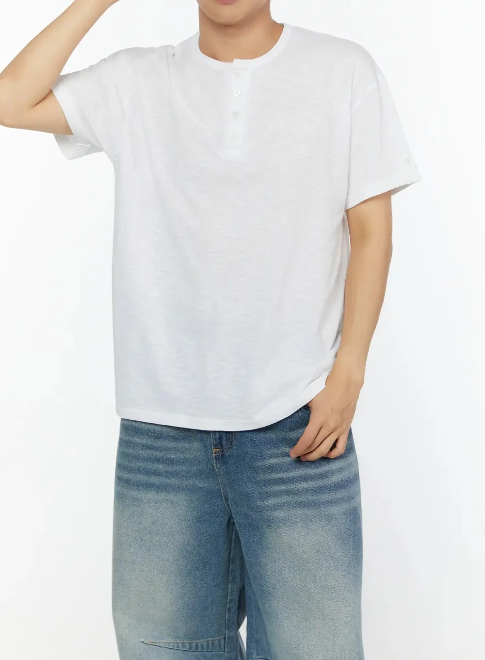Men's Slub Rolled Sleeve Henley Tee