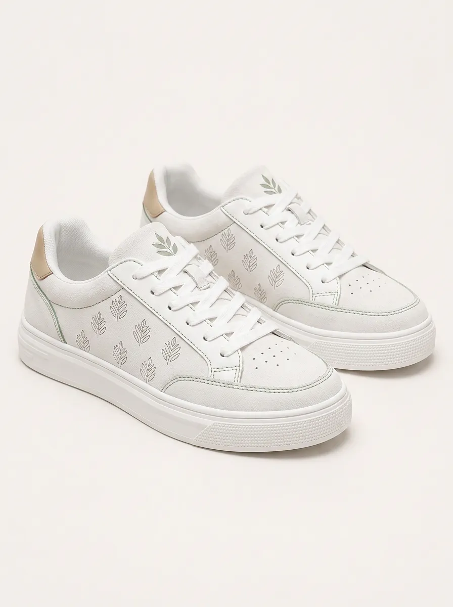 Men's Polished Minimalist Botanical Leaf Patterned Board Style Skate Shoes