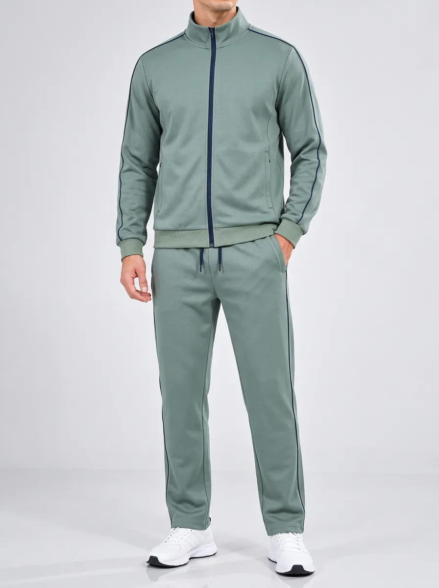 Men's Contrast Piping Zip Front Tracksuit