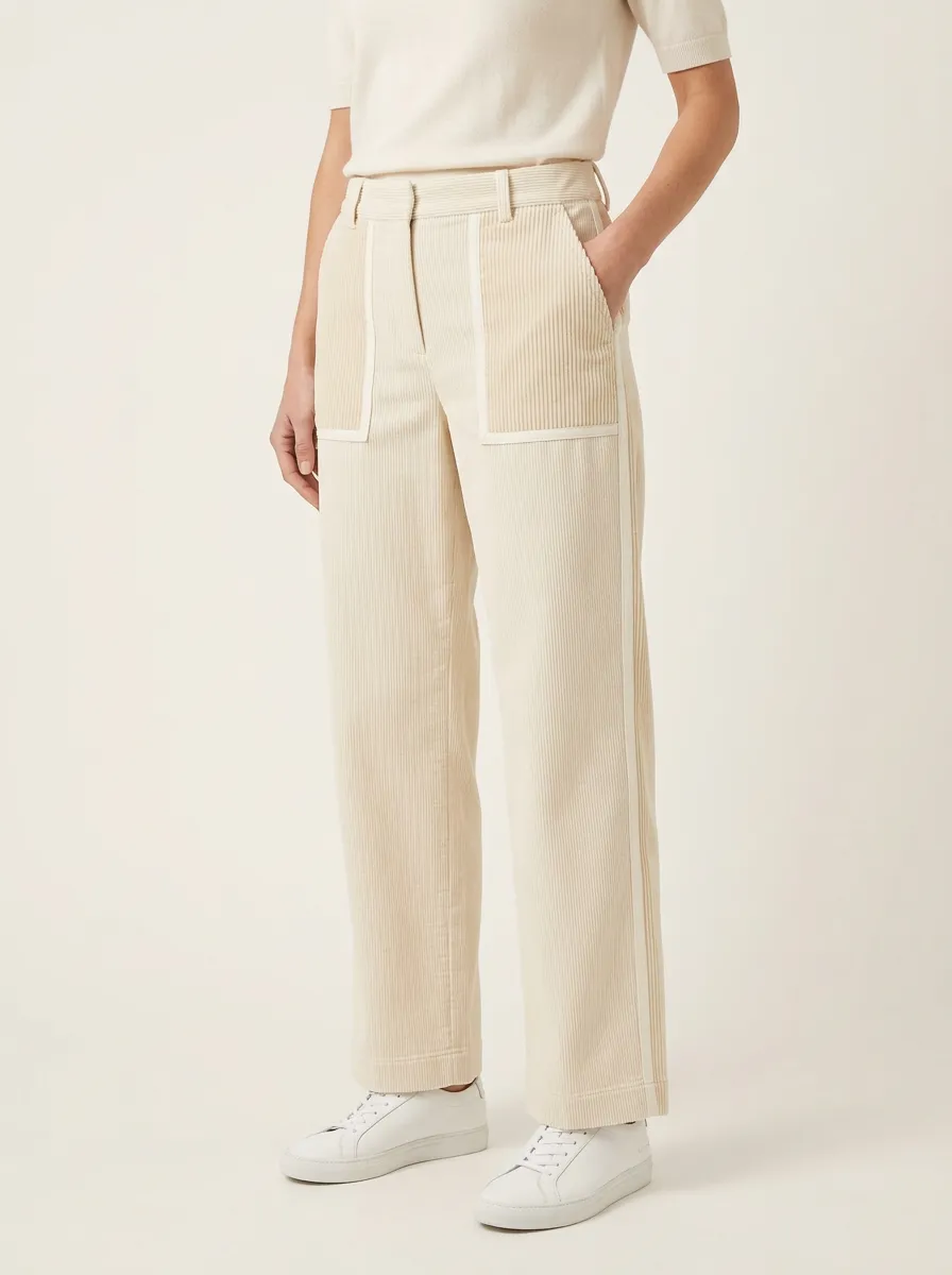 Women's Fine-Wale Patch-Pocket Straight-Leg Corduroy Pants