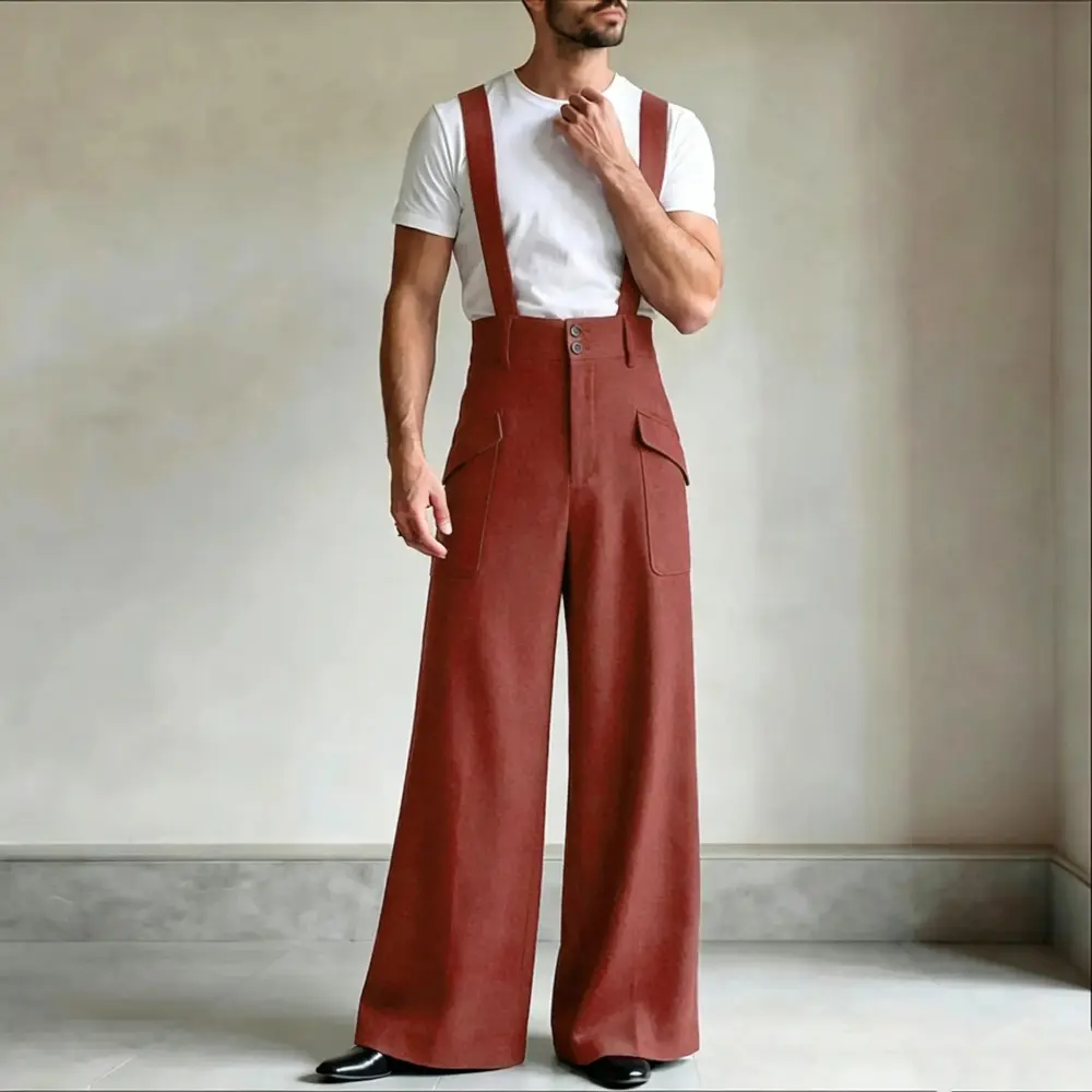 Men's Vintage Suspender Overalls High-Waisted Palazzo Jumpsuits