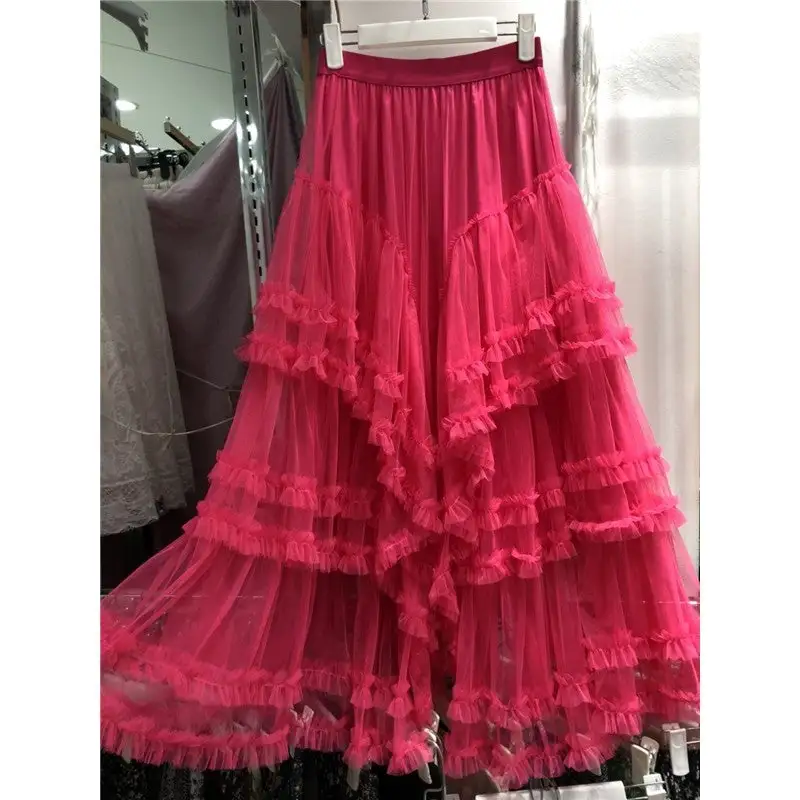 Layered Midi Skirt With Mesh Panel