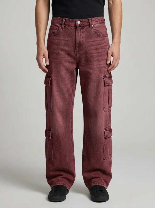 Men's Streetwear Light-Wash Denim Cargo Jeans