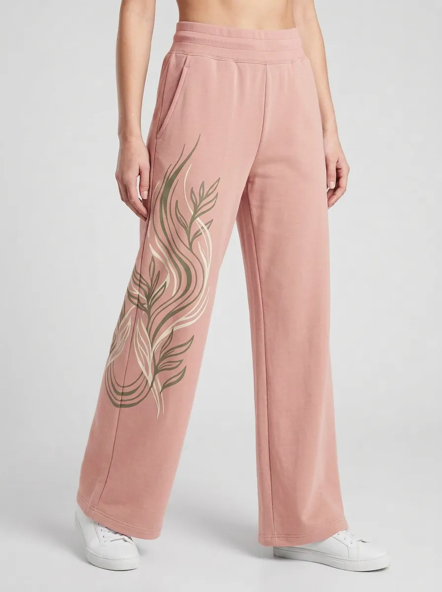 Women's Sage Green Elastic Waist Wide-Leg Sweatpants