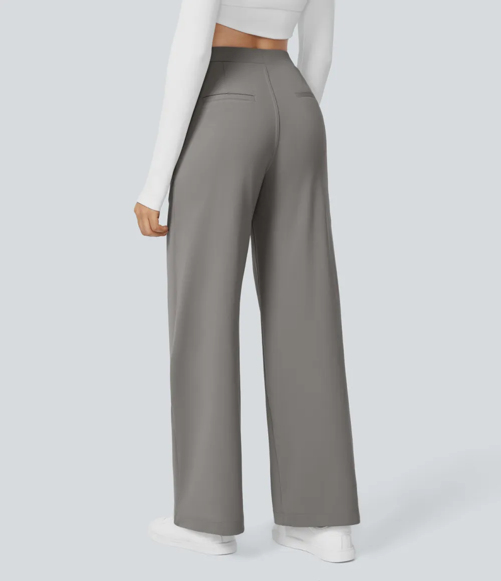 2026🔥  High Waisted Plicated Side Pocket Straight Leg Work Pants
