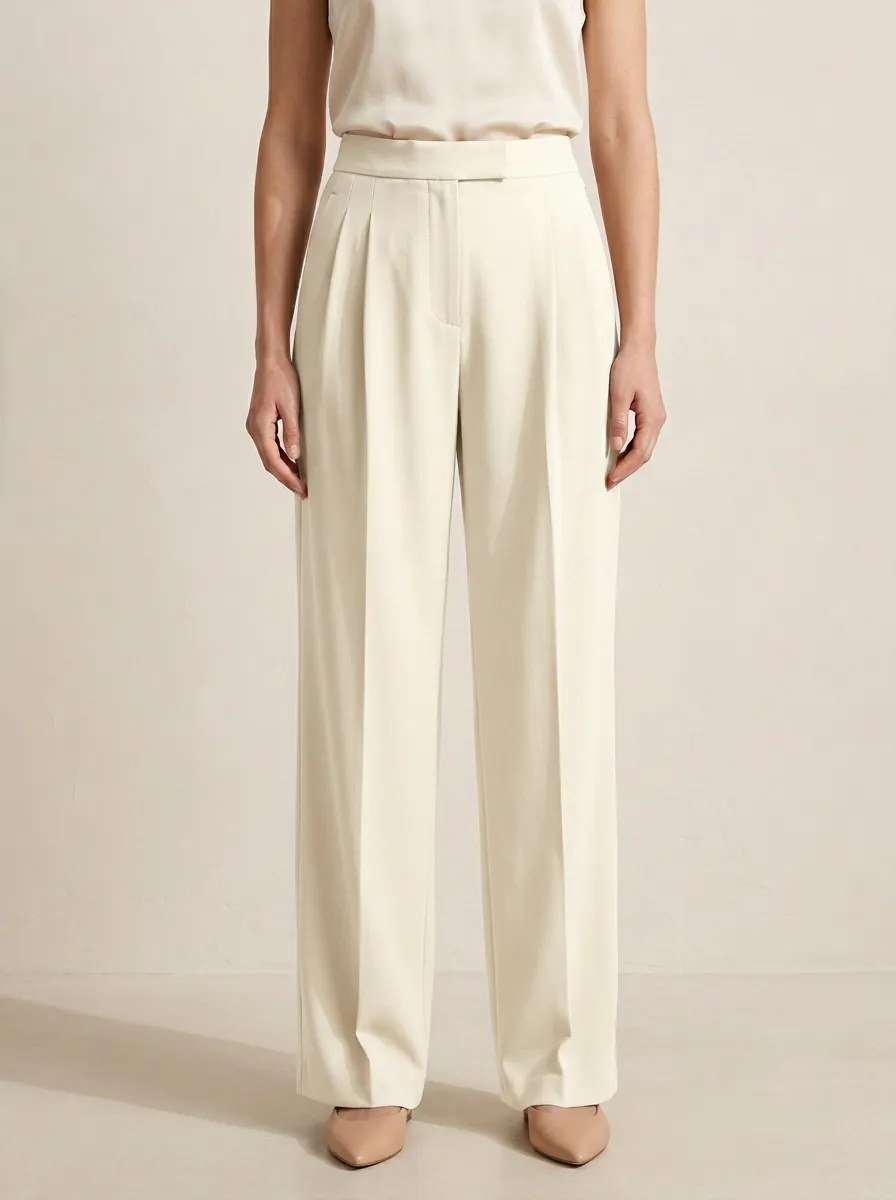 Structured Style Pleated Wide-Leg Trousers