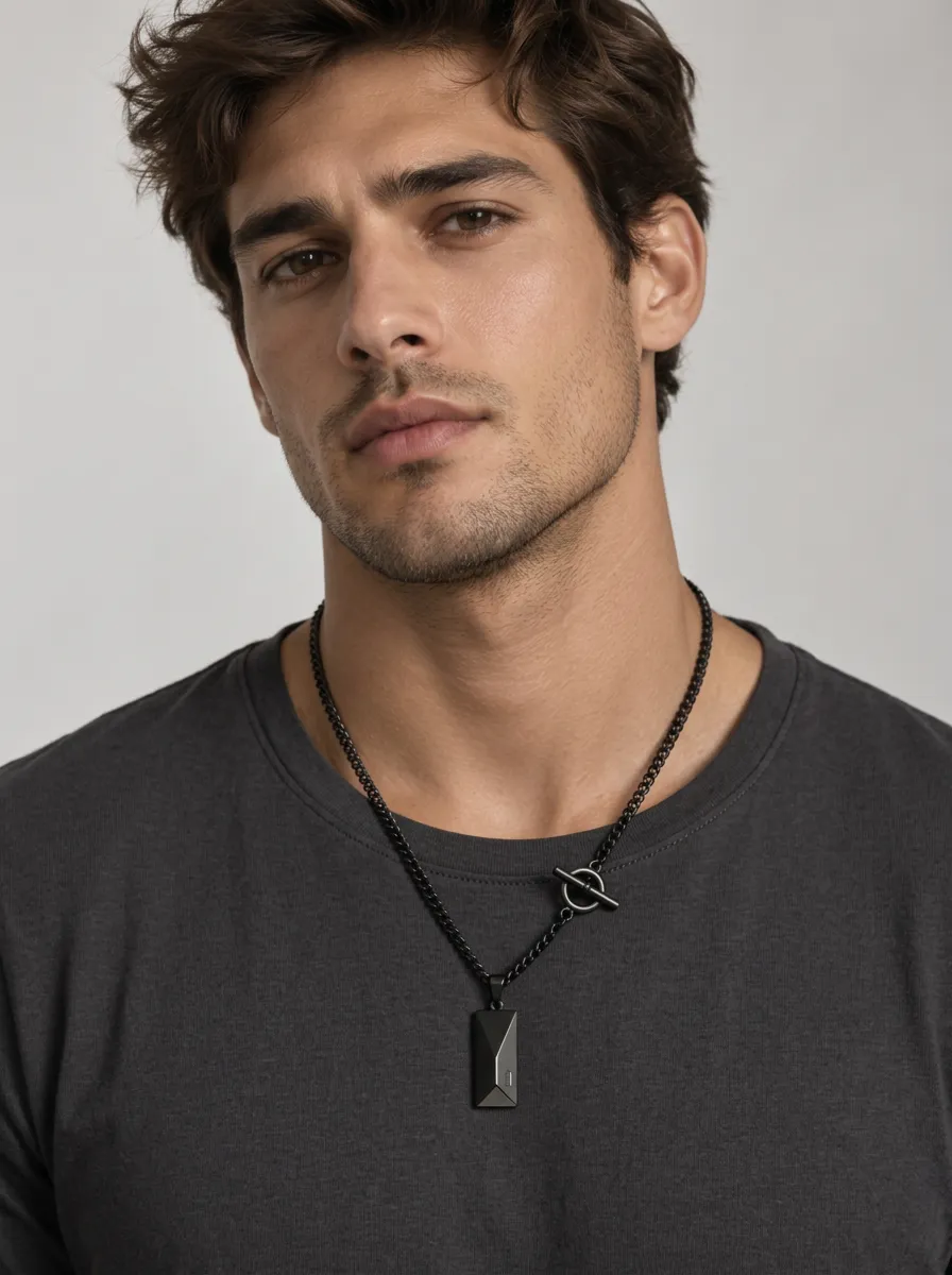 Men's Minimalist Geometric Pendant Toggle Chain Necklace