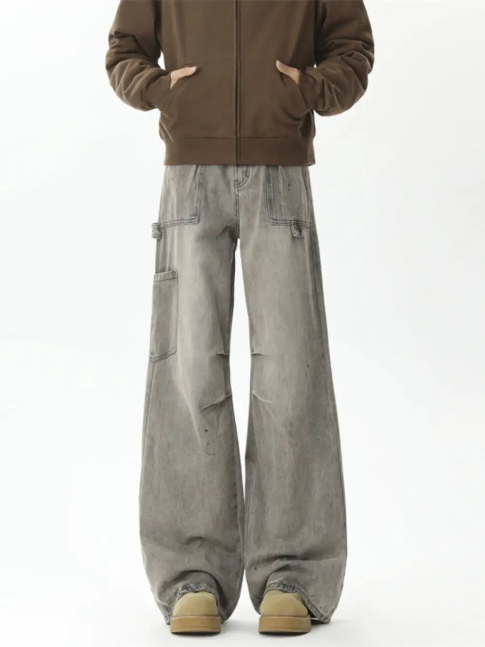 Wide-Leg Washed Cargo Pants