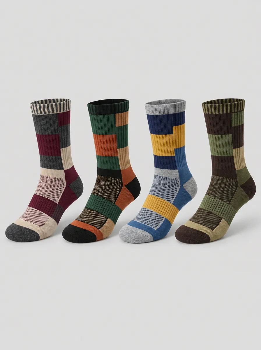 Men's Geometric Colorblock Crew Socks 4-Pack
