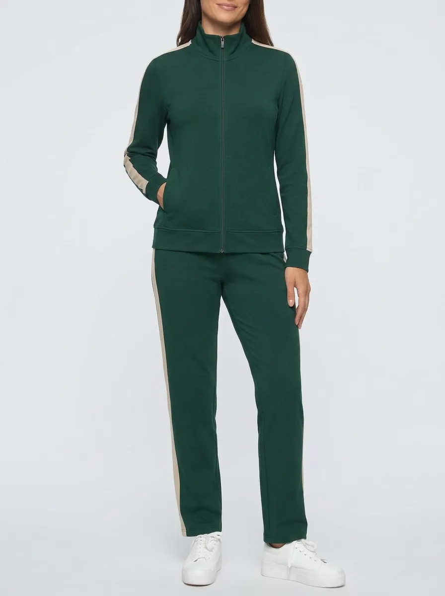 Women's Contrast-Stripe Zip-Up Jacket & Straight-Leg Pants Side-Stripe Set