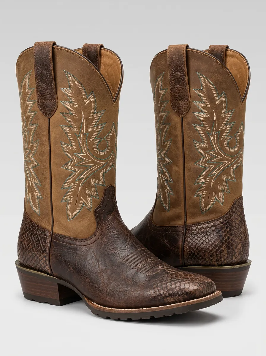 Men's Red Snakeskin Pattern Cowboy Boots