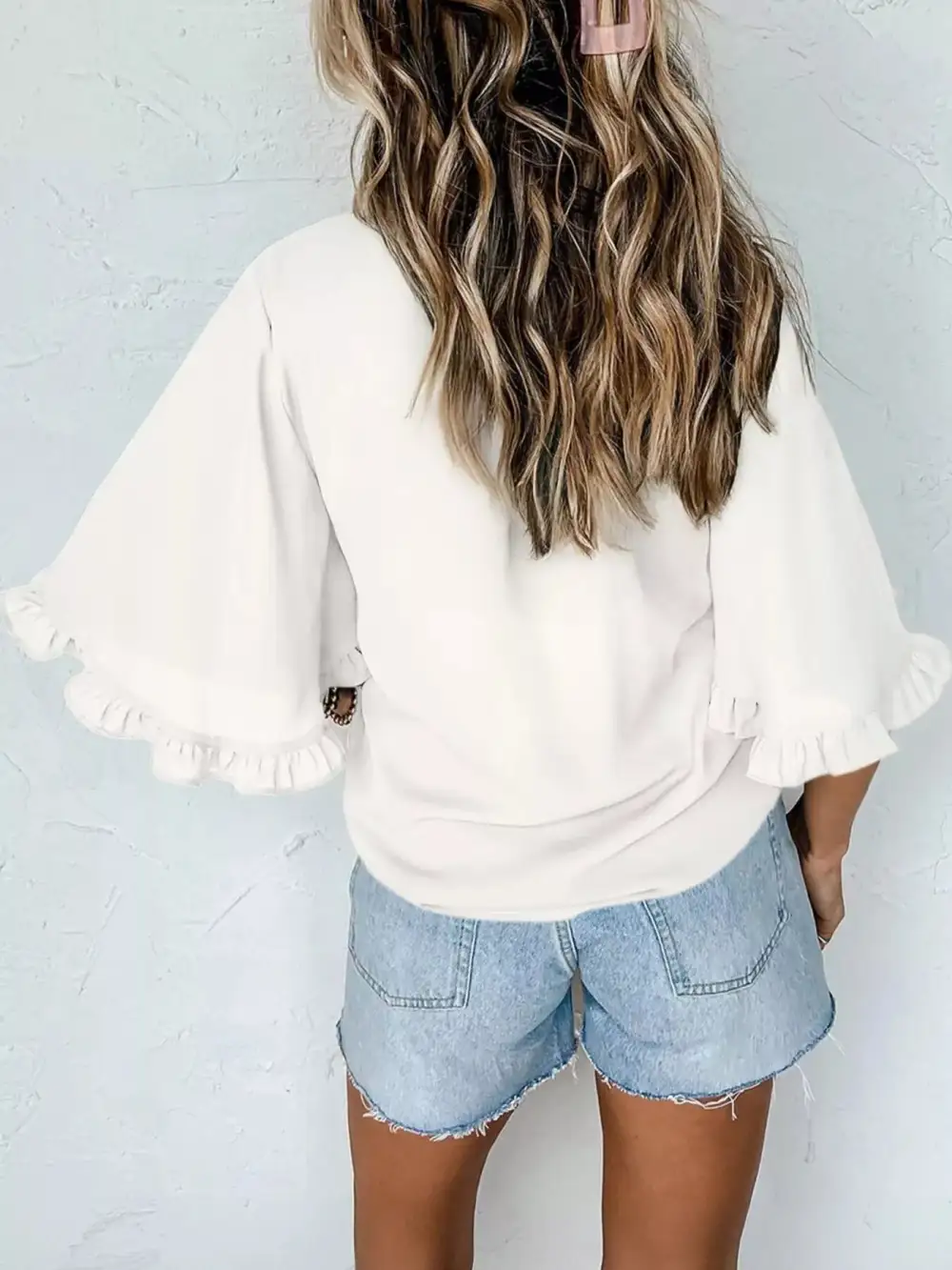 Ruffle Trim Half Sleeve Blouse