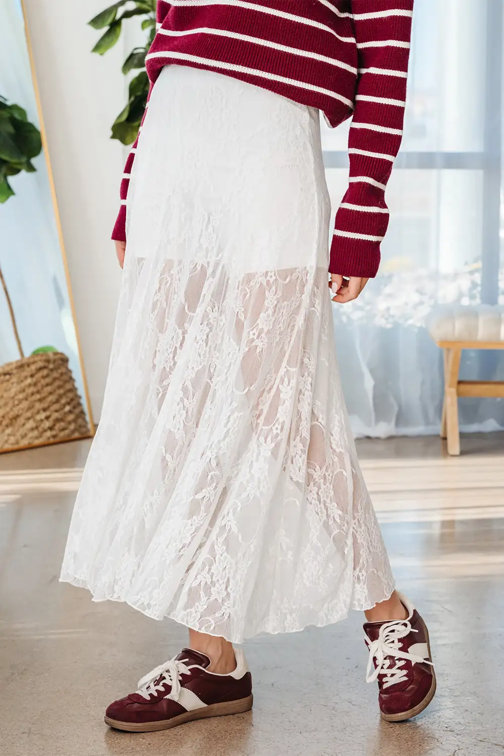 Sunday Bloom Skirt Floral Lace Detail Sheer Skirt Maxi