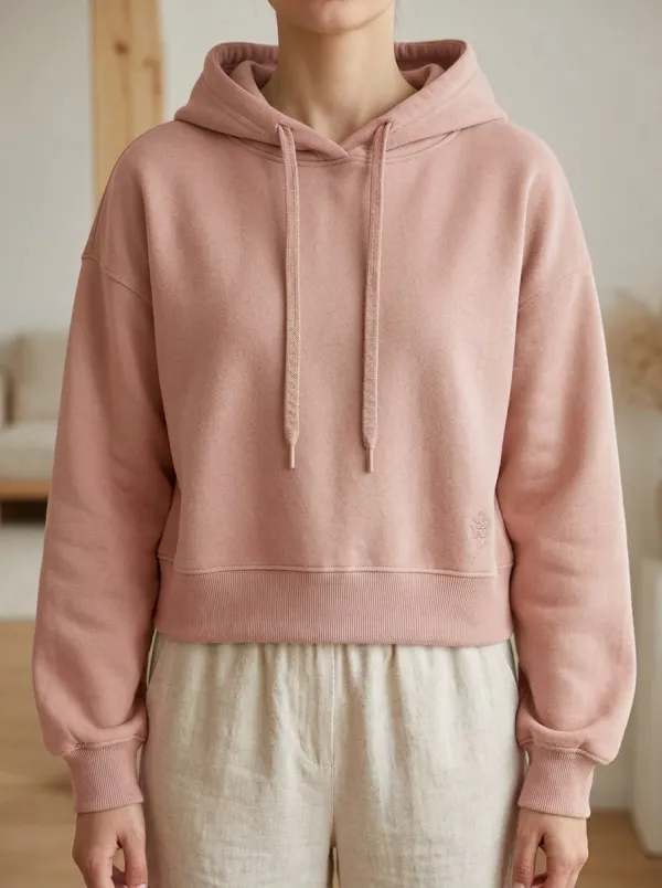 Women's Minimalist Sage Green Small Flower Embroidered Hoodie