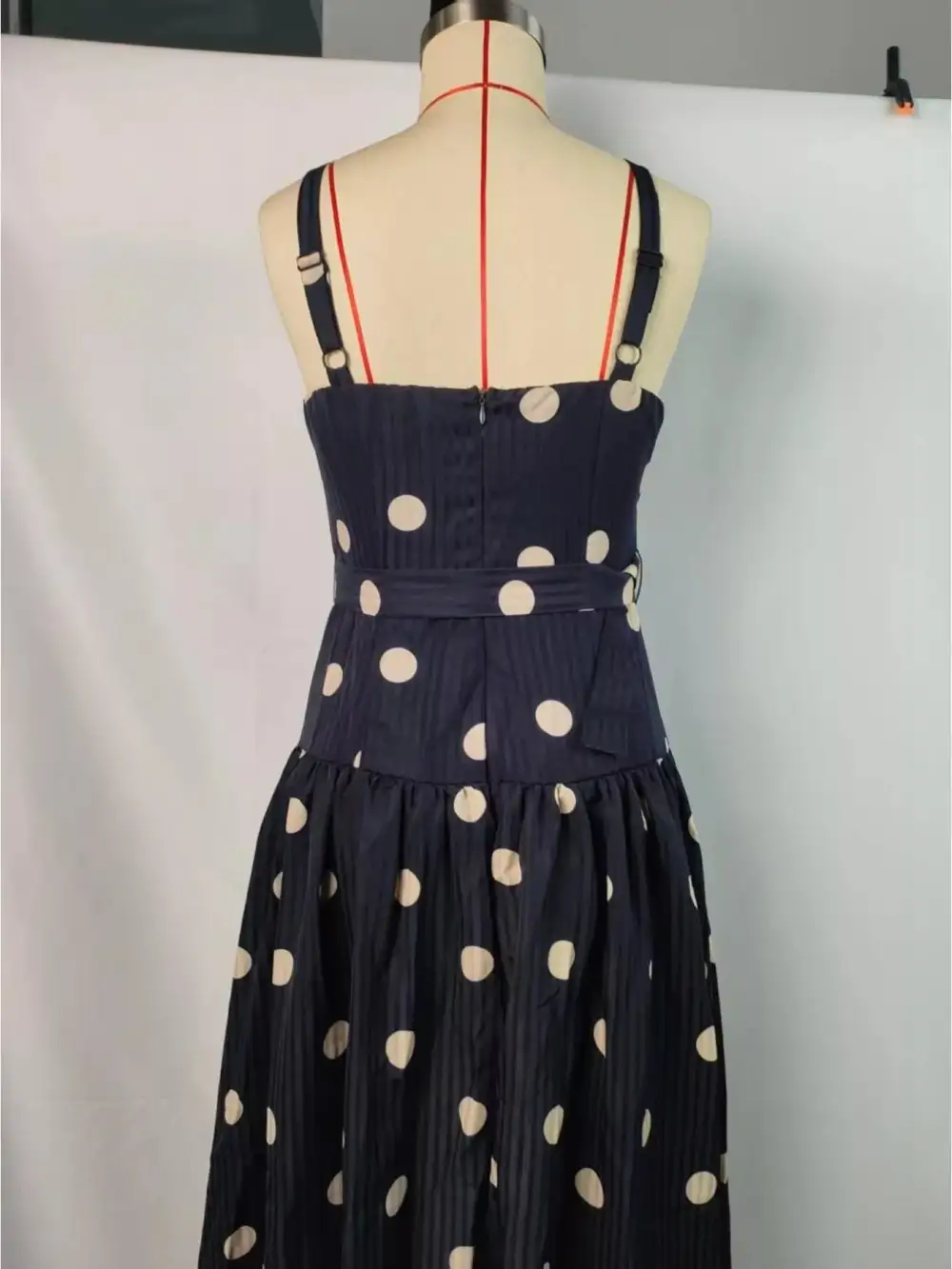 Polka Dot Sweetheart Neck Midi Dress