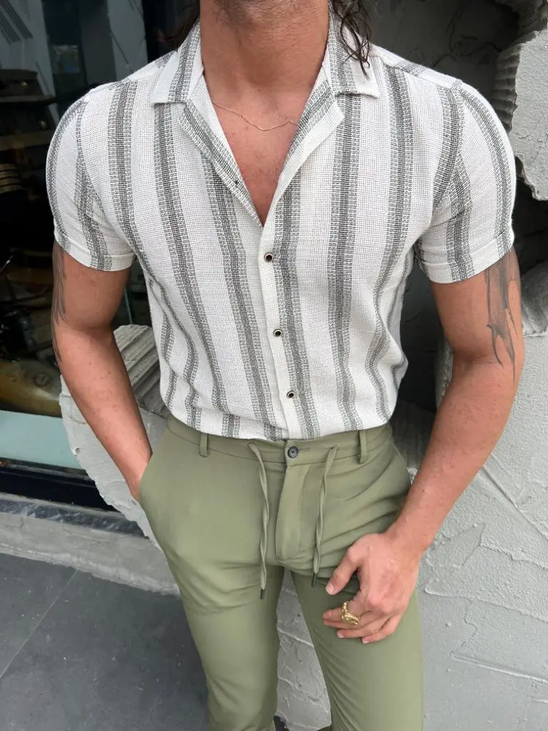 Modern Slim Fit Striped Cotton Casual Shirt