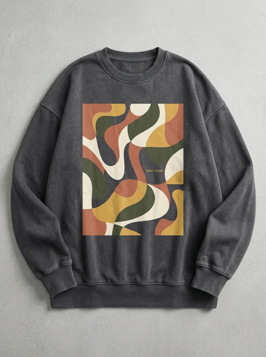 Men's Daily Flow Abstract Wavy Pattern Printed Sweatshirt