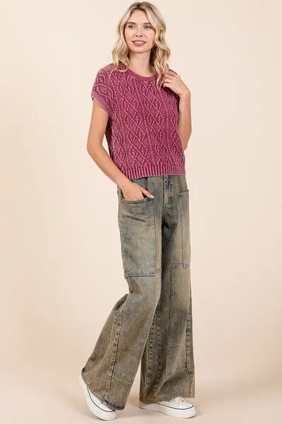 Wide Leg Pocketed Washed Denim Jeans