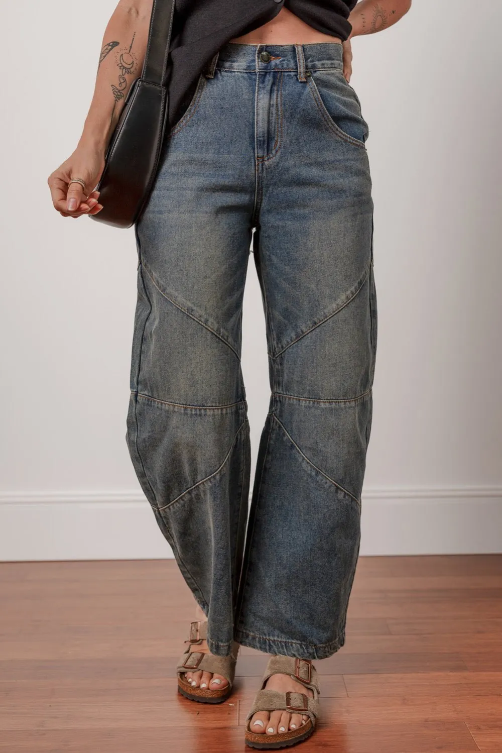 High Waist Straight Leg Pocketed Washed Casual Jeans