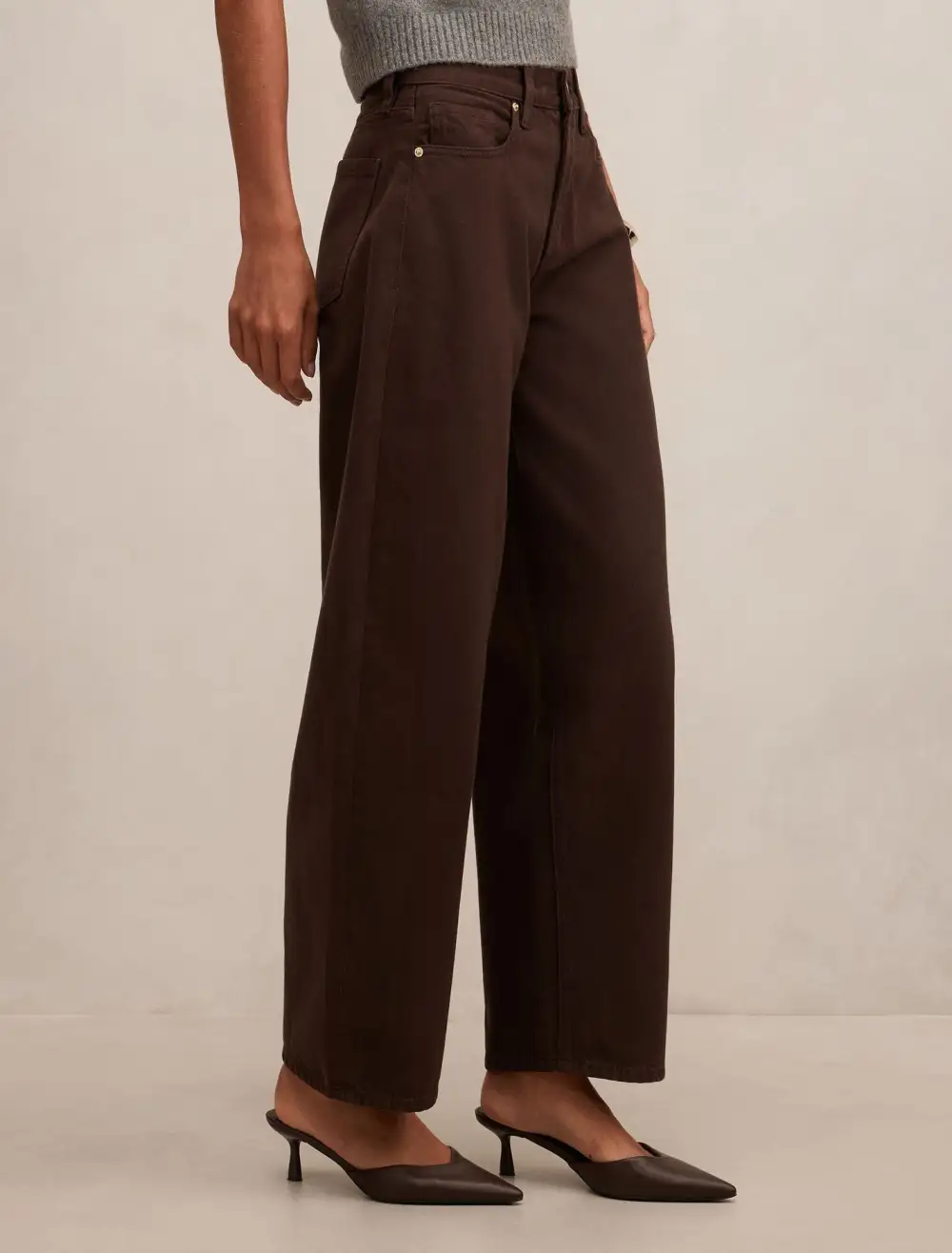 Brown Mid-Rise Barrel Leg Jeans