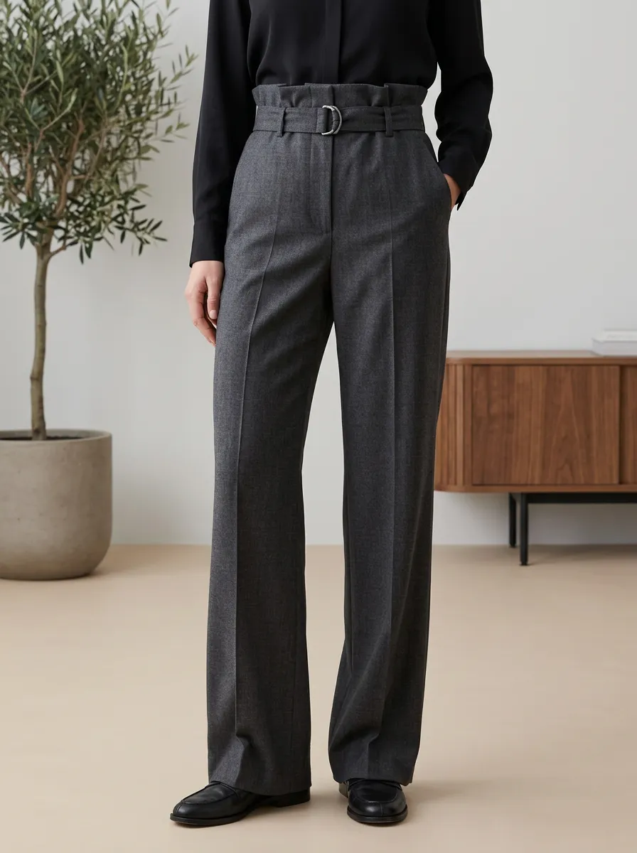 Belted High Rise Wide Leg Pants