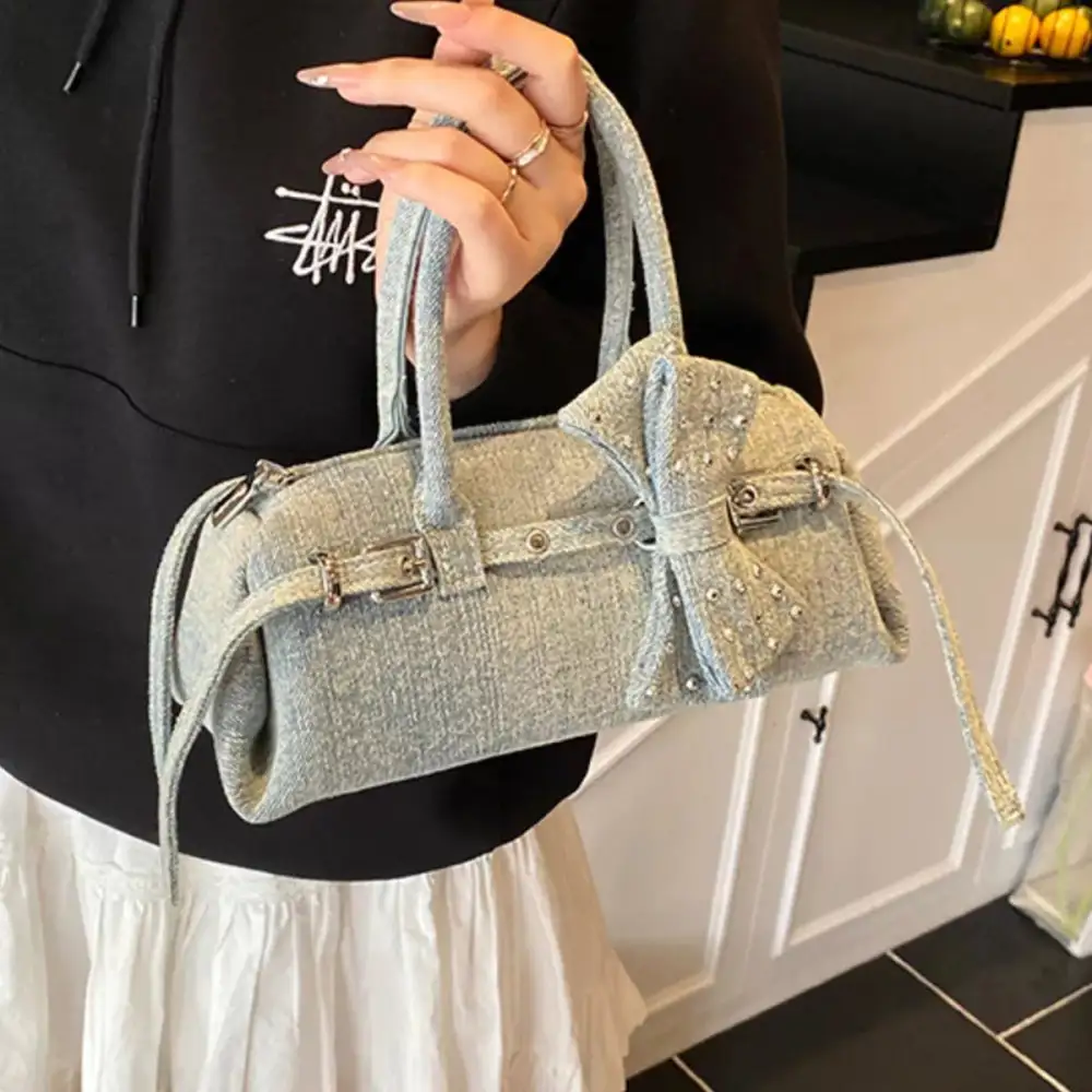 Women's Denim Bow Accent Crossbody Bag
